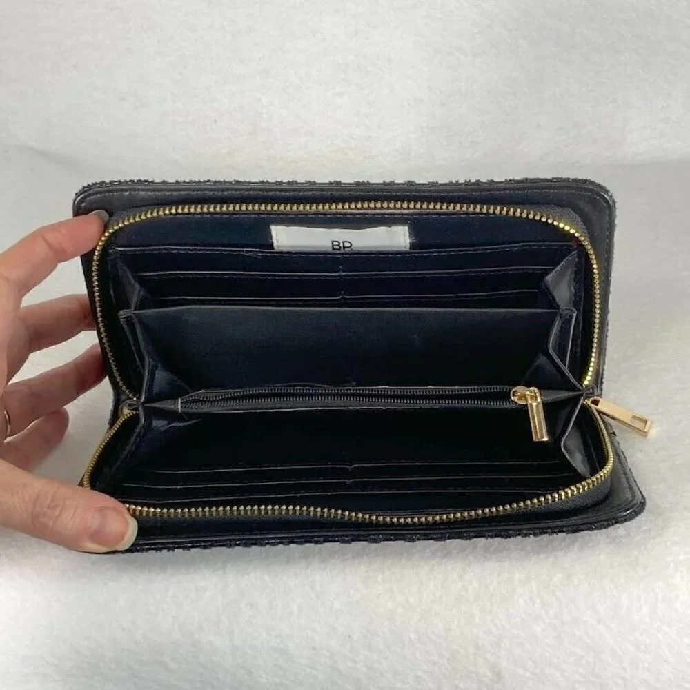 BP. Nordstrom Textured Crocodile Print Large Zip Around Wallet Black